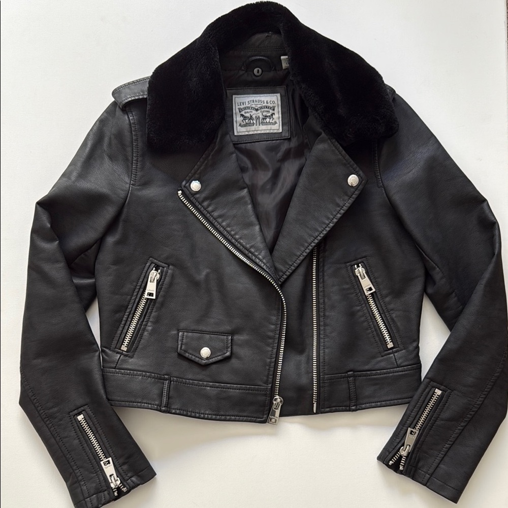 Levi's Black Pleather Moto Jacket (S)
